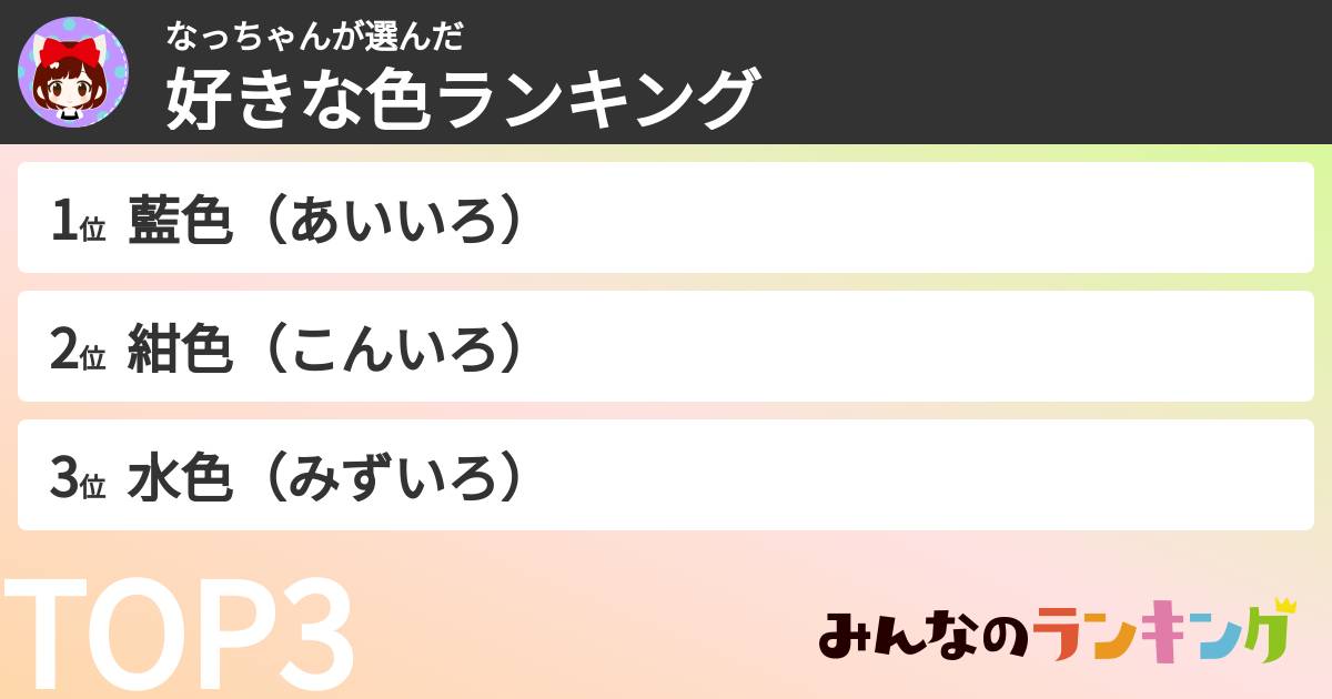 なっちゃんさんの「好きな色ランキング」