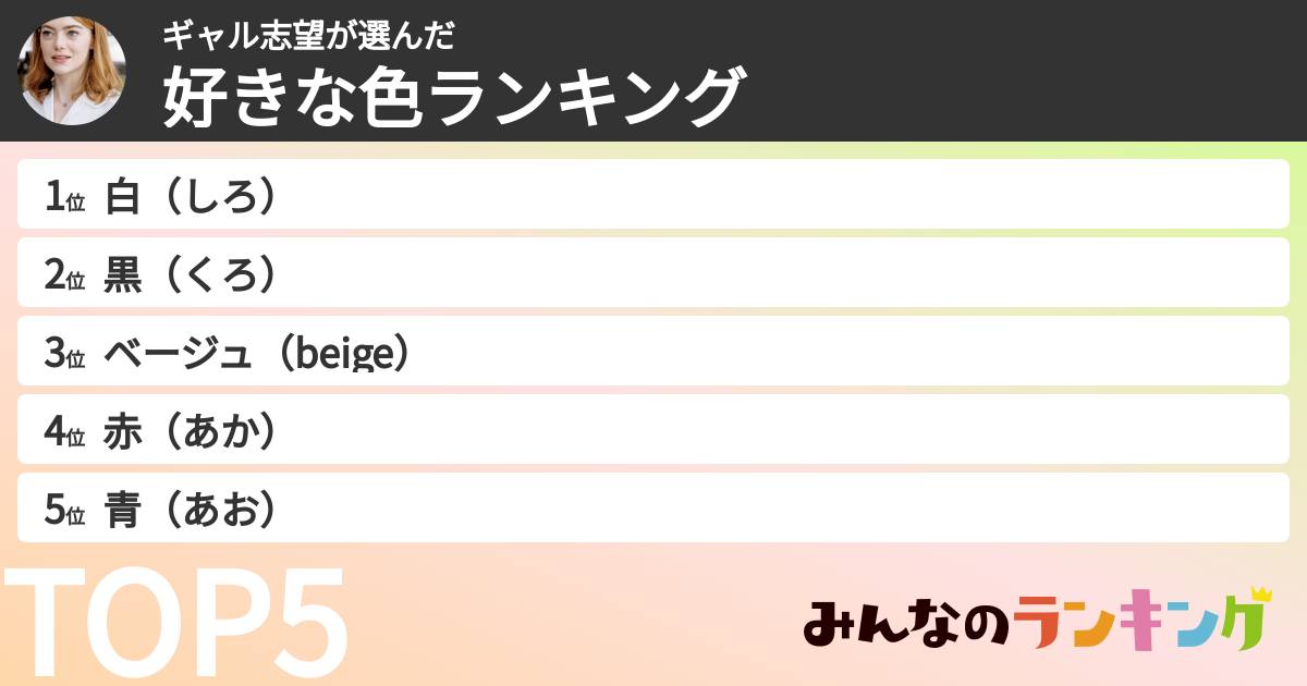 ギャル志望さんの「好きな色ランキング」