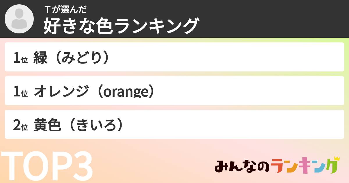 Ｔさんの「好きな色ランキング」
