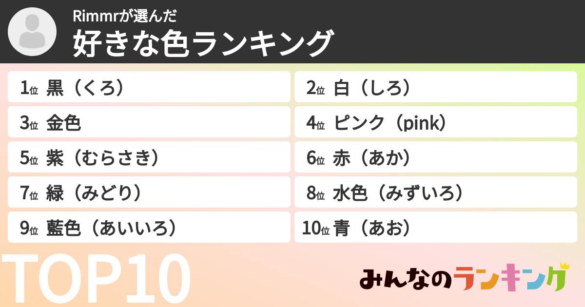 Rimmrさんの「好きな色ランキング」