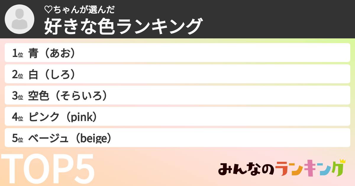 ♡ちゃんさんの「好きな色ランキング」