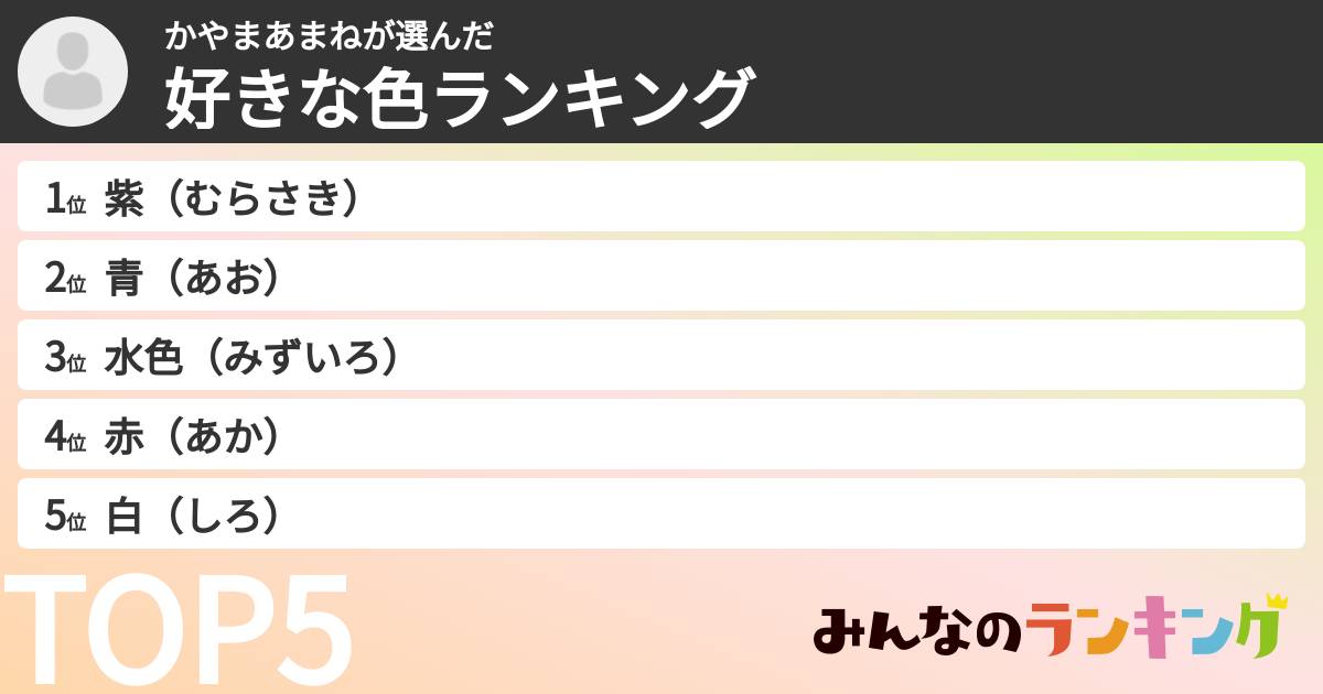 かやまあまねさんの「好きな色ランキング」