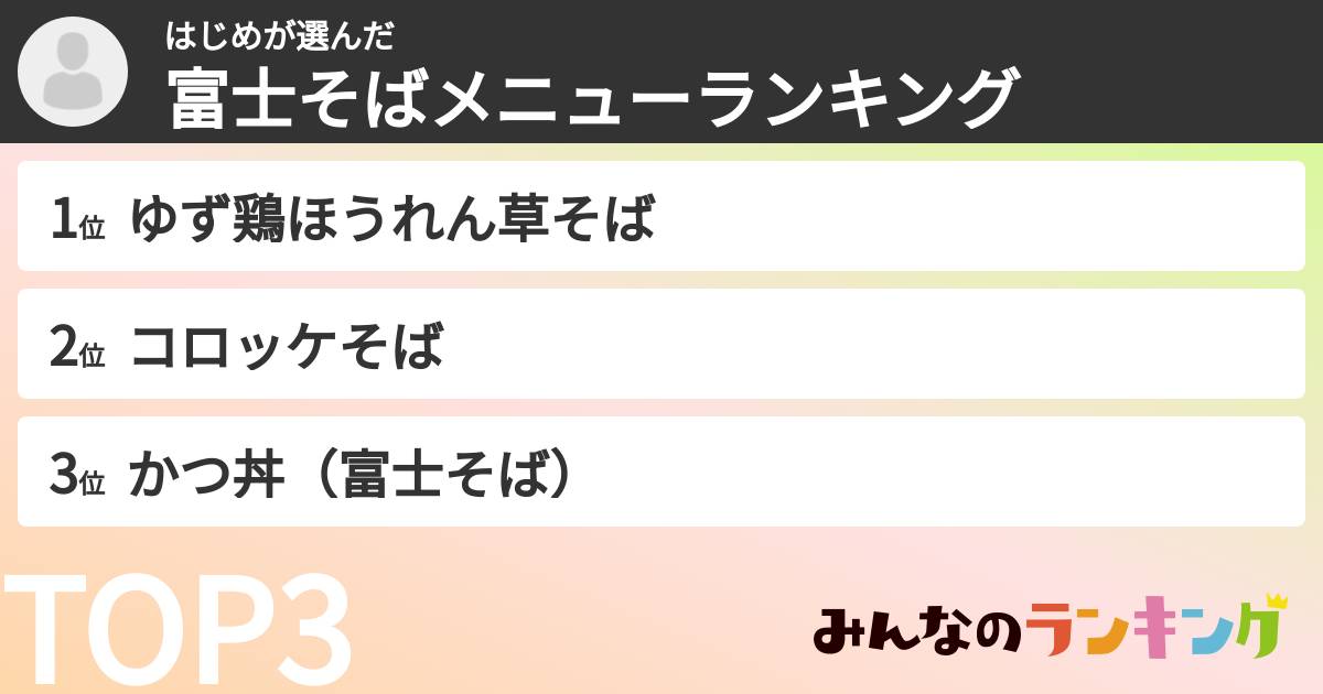 はじめさんの「富士そばメニューランキング」