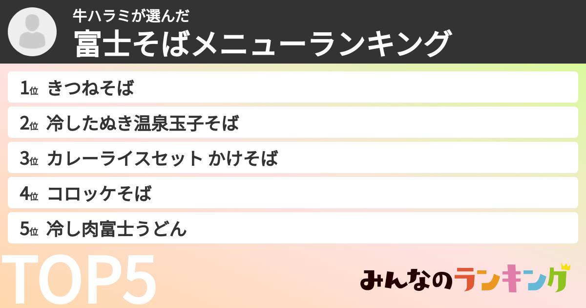 牛ハラミさんの「富士そばメニューランキング」