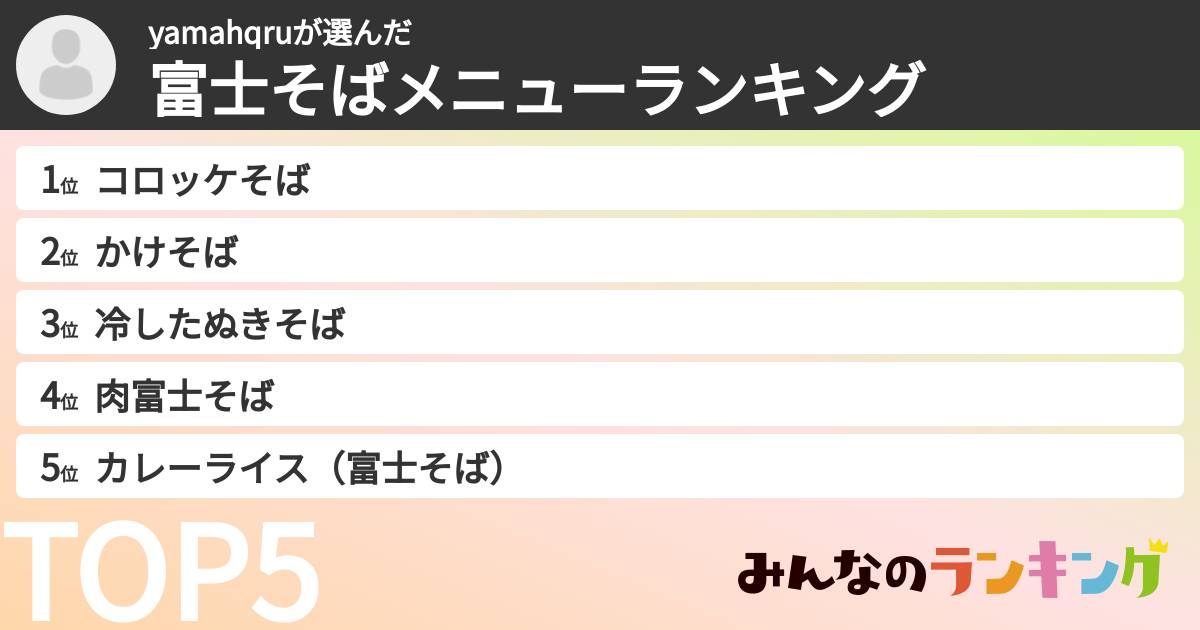 yamahqruさんの「富士そばメニューランキング」