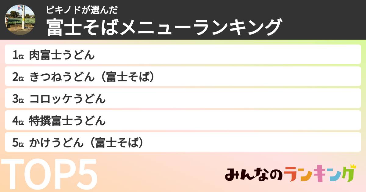 ピキノドさんの「富士そばメニューランキング」