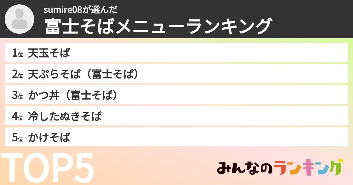 sumire08さんの「富士そばメニューランキング」