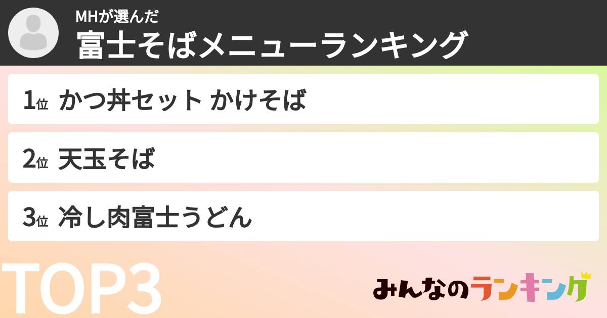 MHさんの「富士そばメニューランキング」
