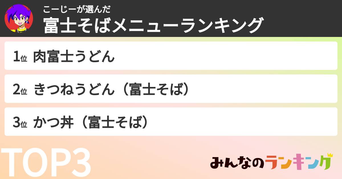 こーじーさんの「富士そばメニューランキング」