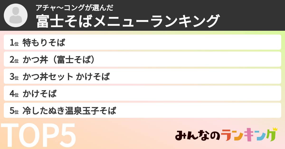 アチャ〜コングさんの「富士そばメニューランキング」