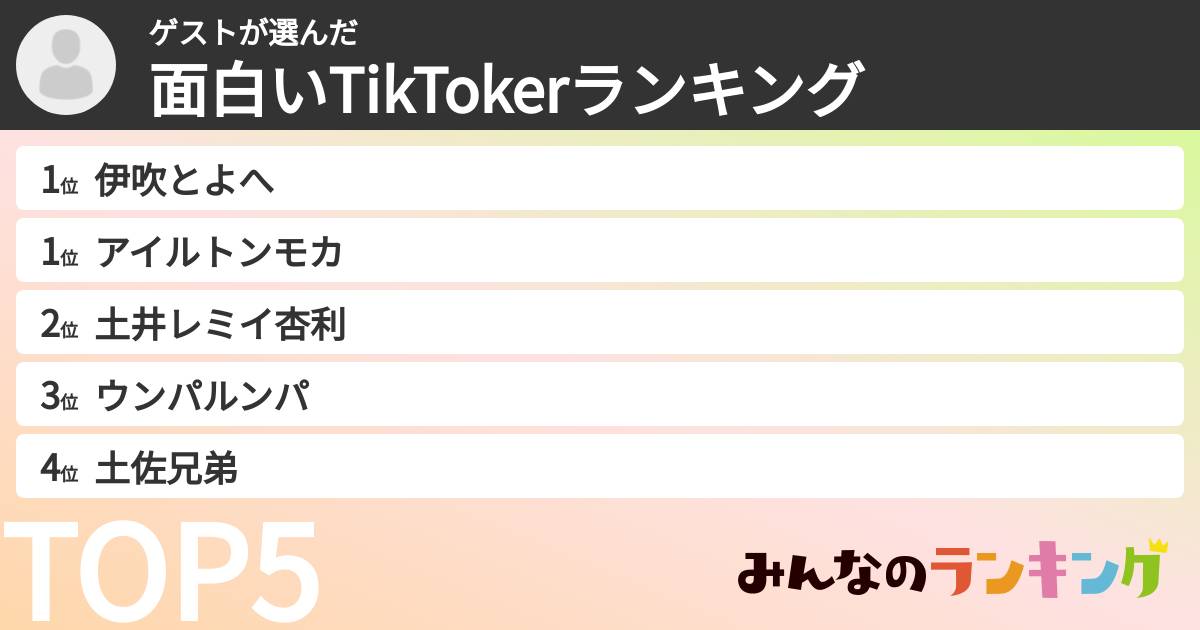 ゲストさんの「面白いTikTokerランキング」