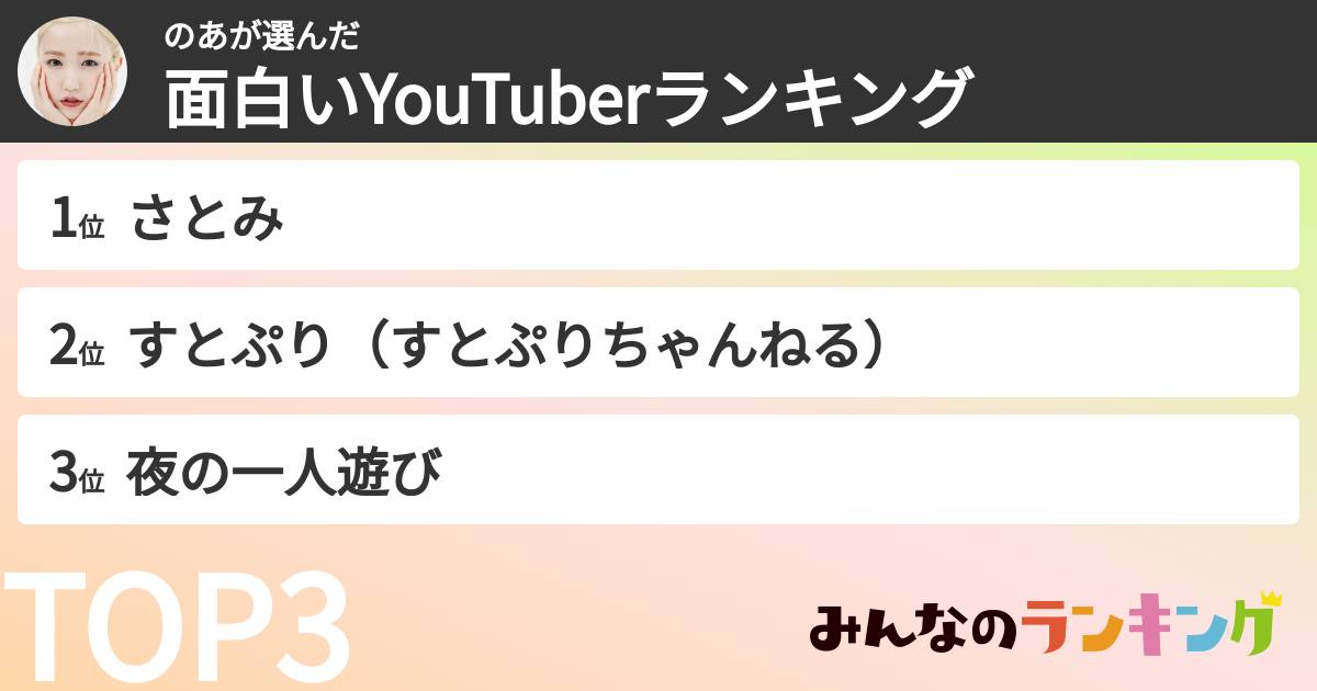 のあさんの「面白いYouTuberランキング」