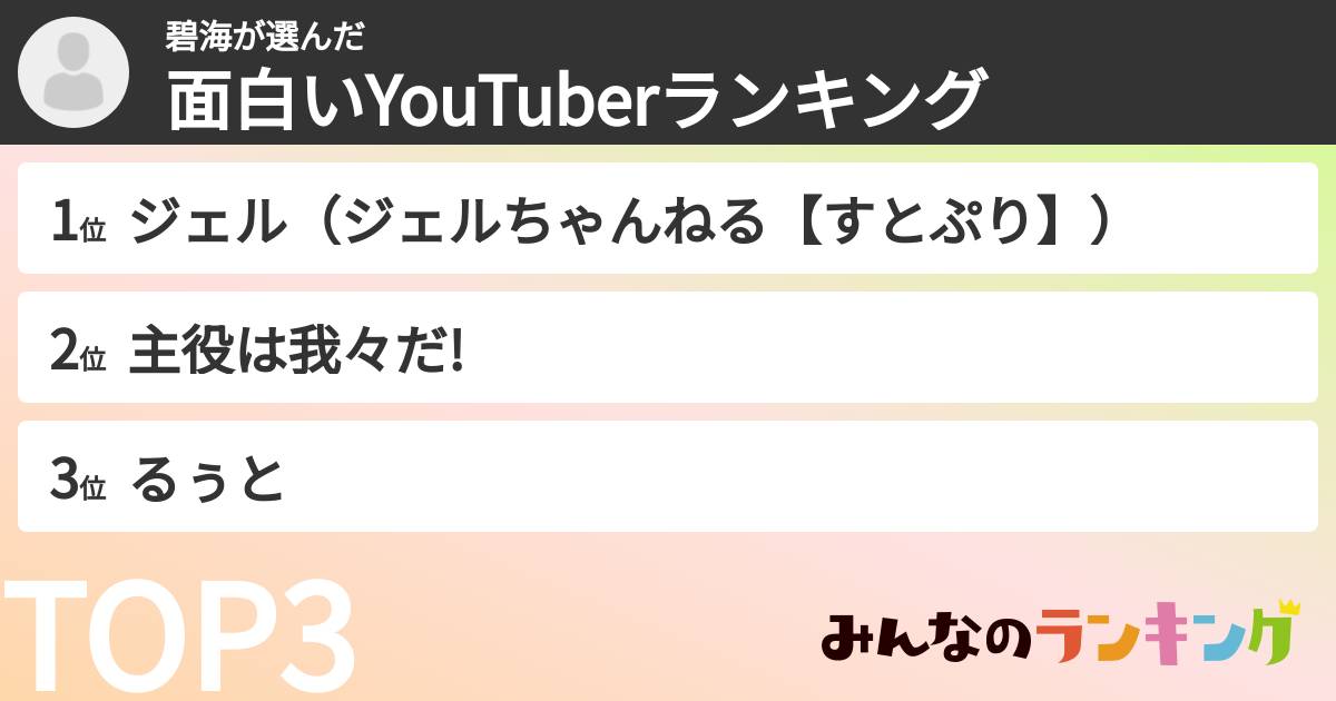 碧海さんの「面白いYouTuberランキング」