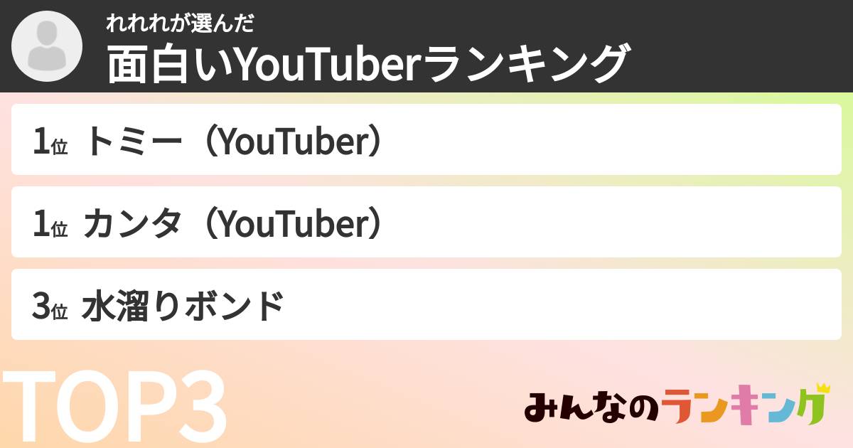 れれれさんの「面白いYouTuberランキング」