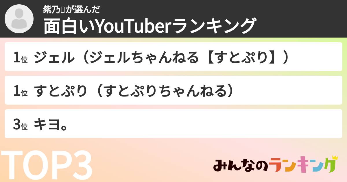 紫乃🥀さんの「面白いYouTuberランキング」