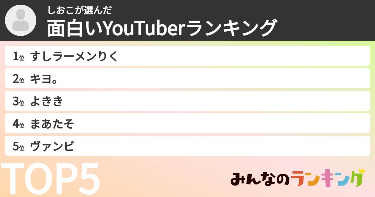 しおこさんの「面白いYouTuberランキング」