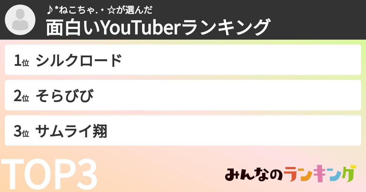 ♪*ねこちゃ.・☆さんの「面白いYouTuberランキング」