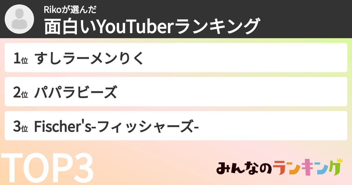 Rikoさんの「面白いYouTuberランキング」