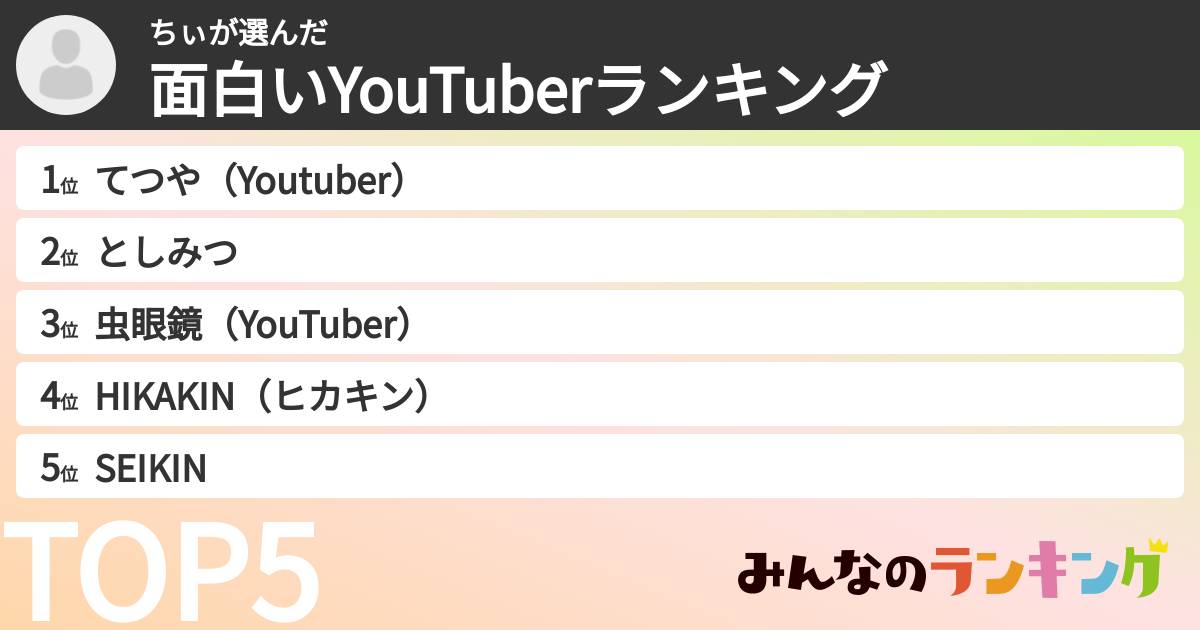ちぃさんの「面白いYouTuberランキング」