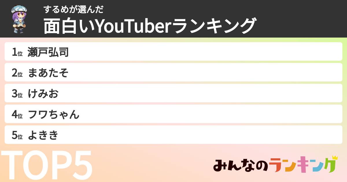するめさんの「面白いYouTuberランキング」