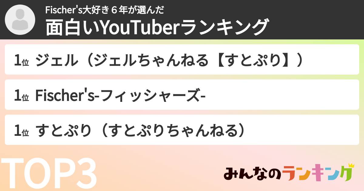 Fischer's大好き６年さんの「面白いYouTuberランキング」