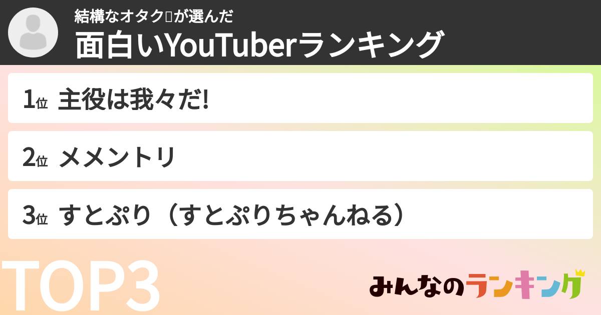 結構なオタク💛さんの「面白いYouTuberランキング」