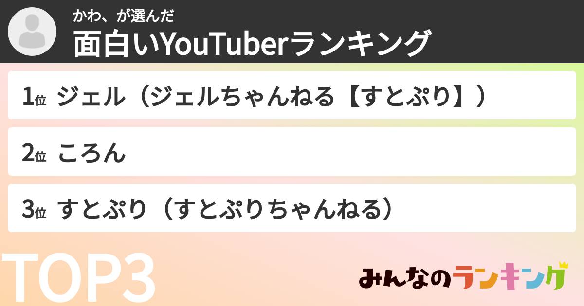 かわ、さんの「面白いYouTuberランキング」
