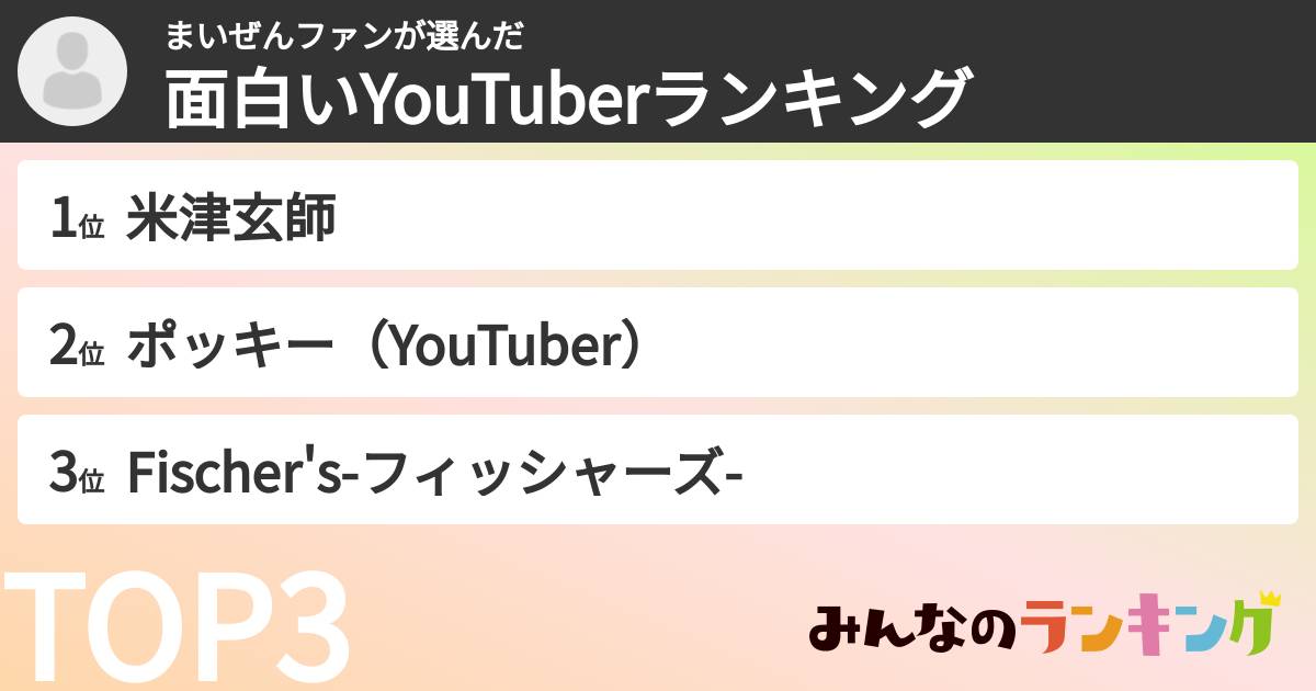 まいぜんファンさんの「面白いYouTuberランキング」