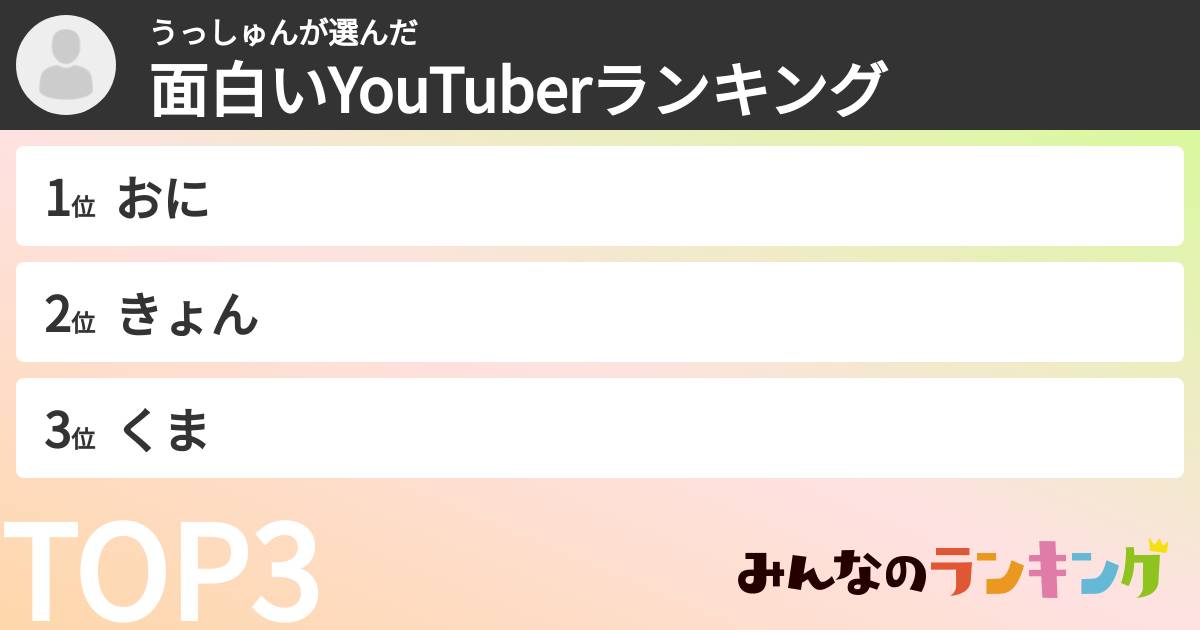 うっしゅんさんの「面白いYouTuberランキング」