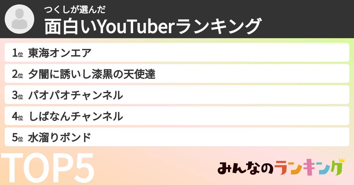 つくしさんの「面白いYouTuberランキング」