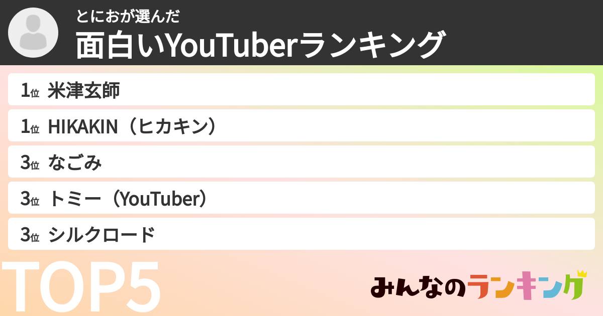 とにおさんの「面白いYouTuberランキング」