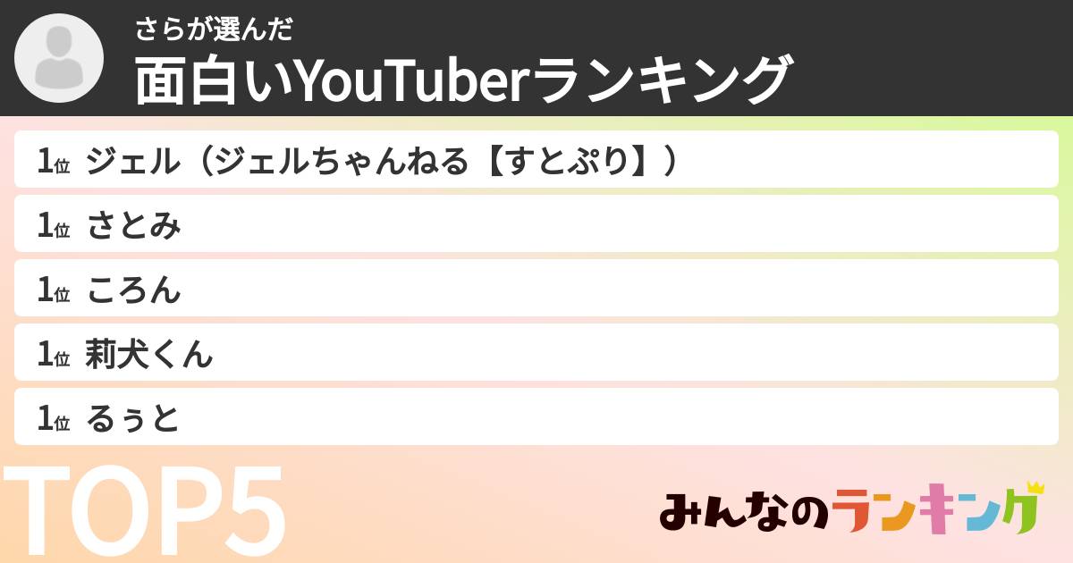 さらさんの「面白いYouTuberランキング」