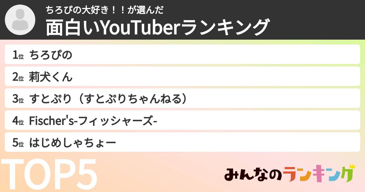 ちろぴの大好き！！さんの「面白いYouTuberランキング」