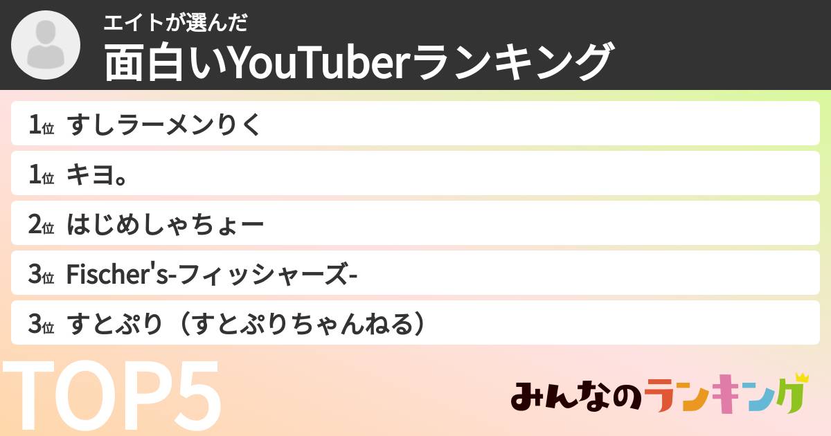 エイトさんの「面白いYouTuberランキング」
