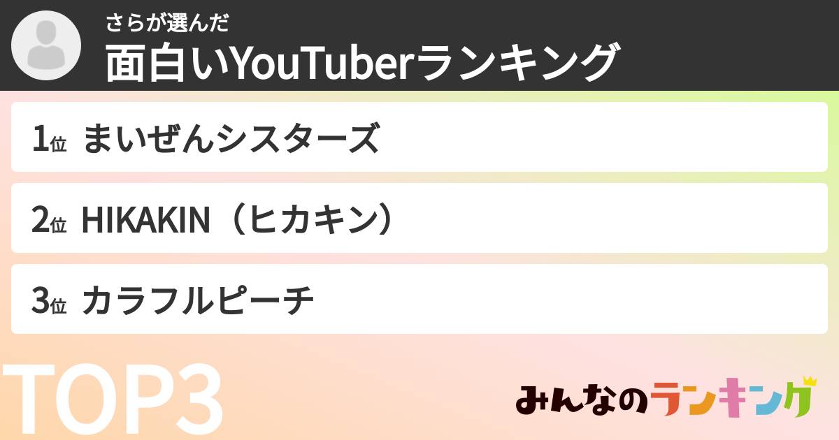 さらさんの「面白いYouTuberランキング」