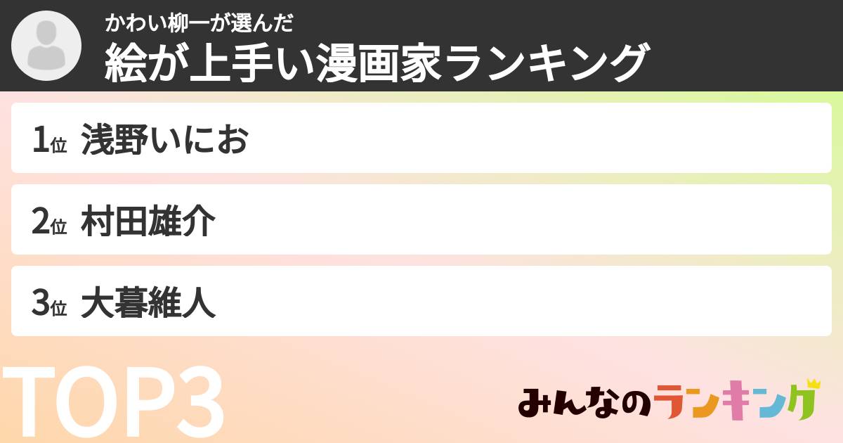 かわい柳一さんの「絵が上手い漫画家ランキング」