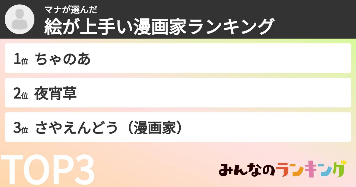 マナさんの「絵が上手い漫画家ランキング」