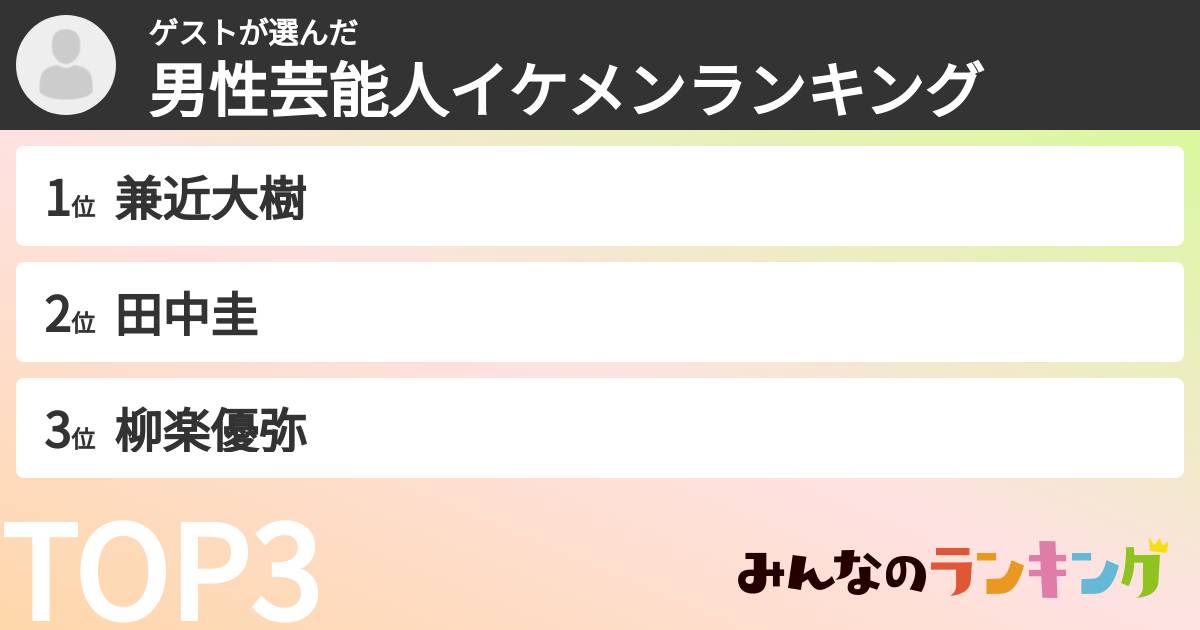 ゲストさんの「男性芸能人イケメンランキング」