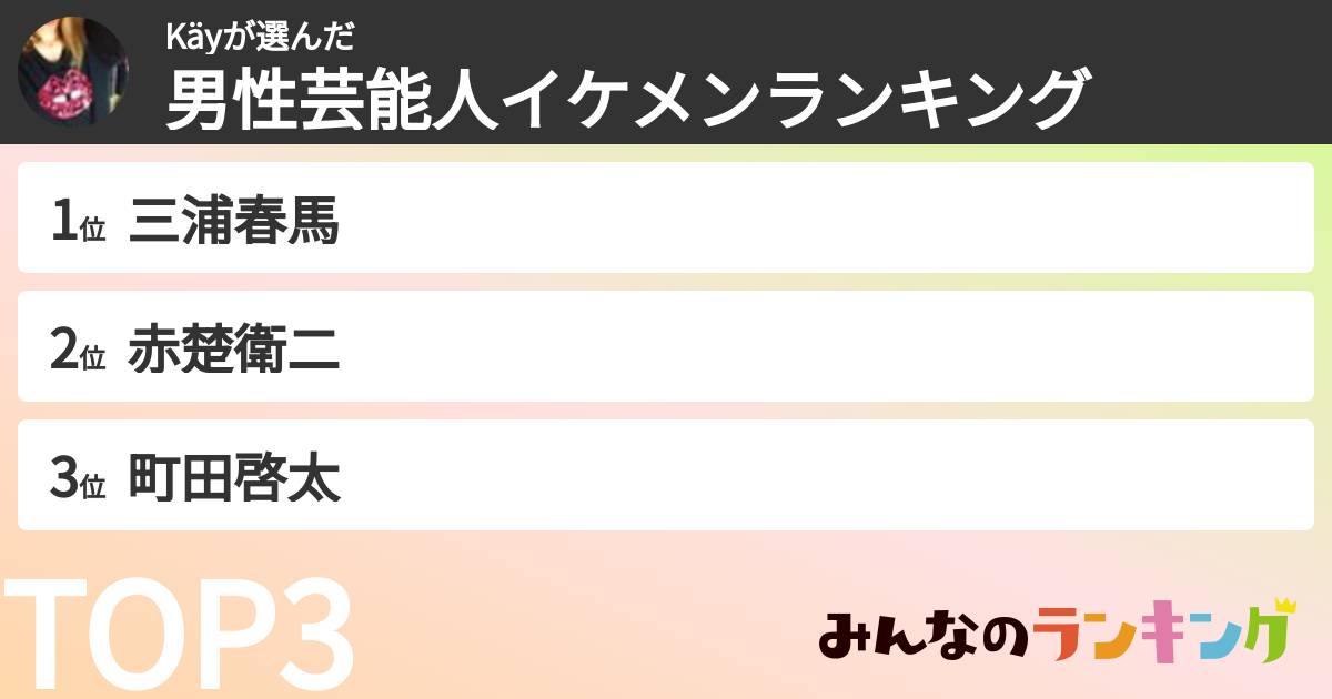 Käyさんの「男性芸能人イケメンランキング」