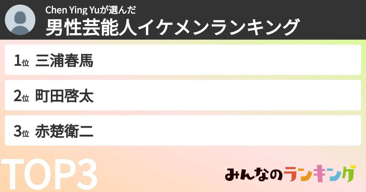 Chen Ying Yuさんの「男性芸能人イケメンランキング」