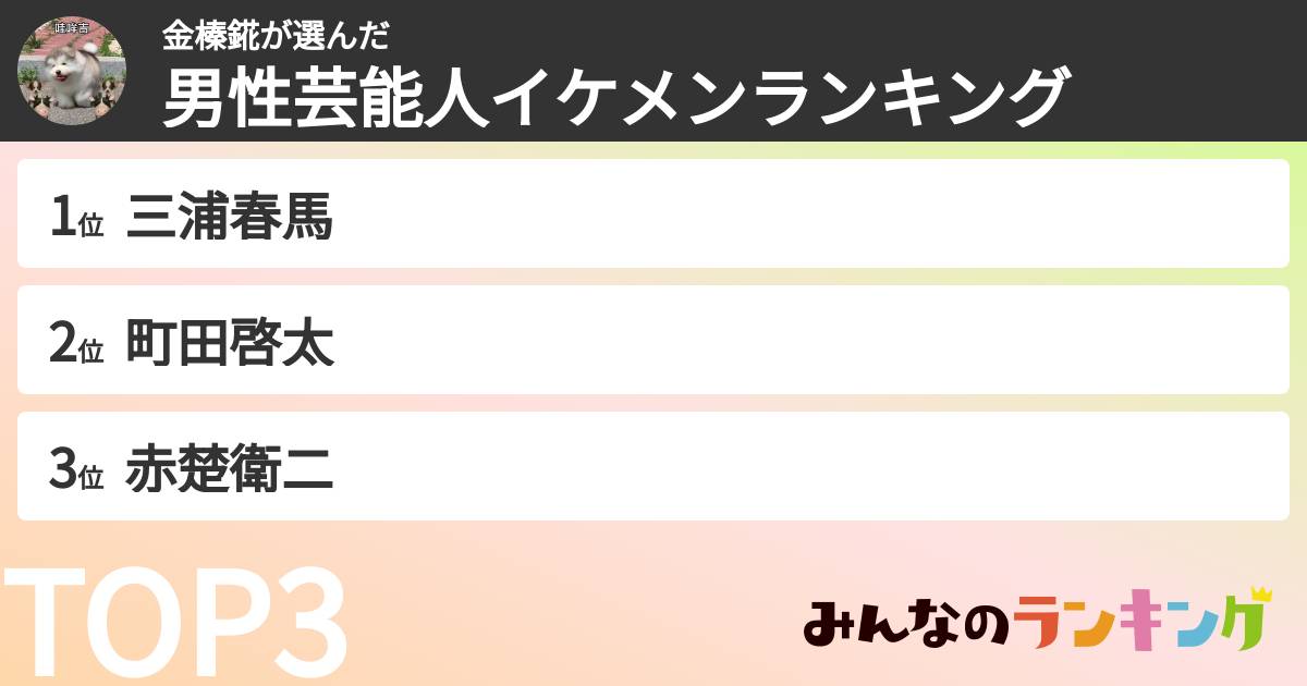 金榛錵さんの「男性芸能人イケメンランキング」