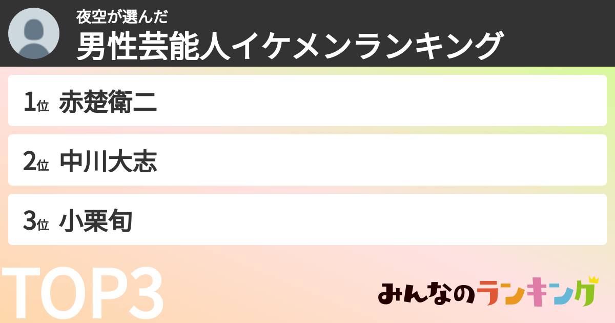 夜空さんの「男性芸能人イケメンランキング」