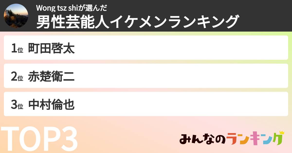 Wong tsz shiさんの「男性芸能人イケメンランキング」