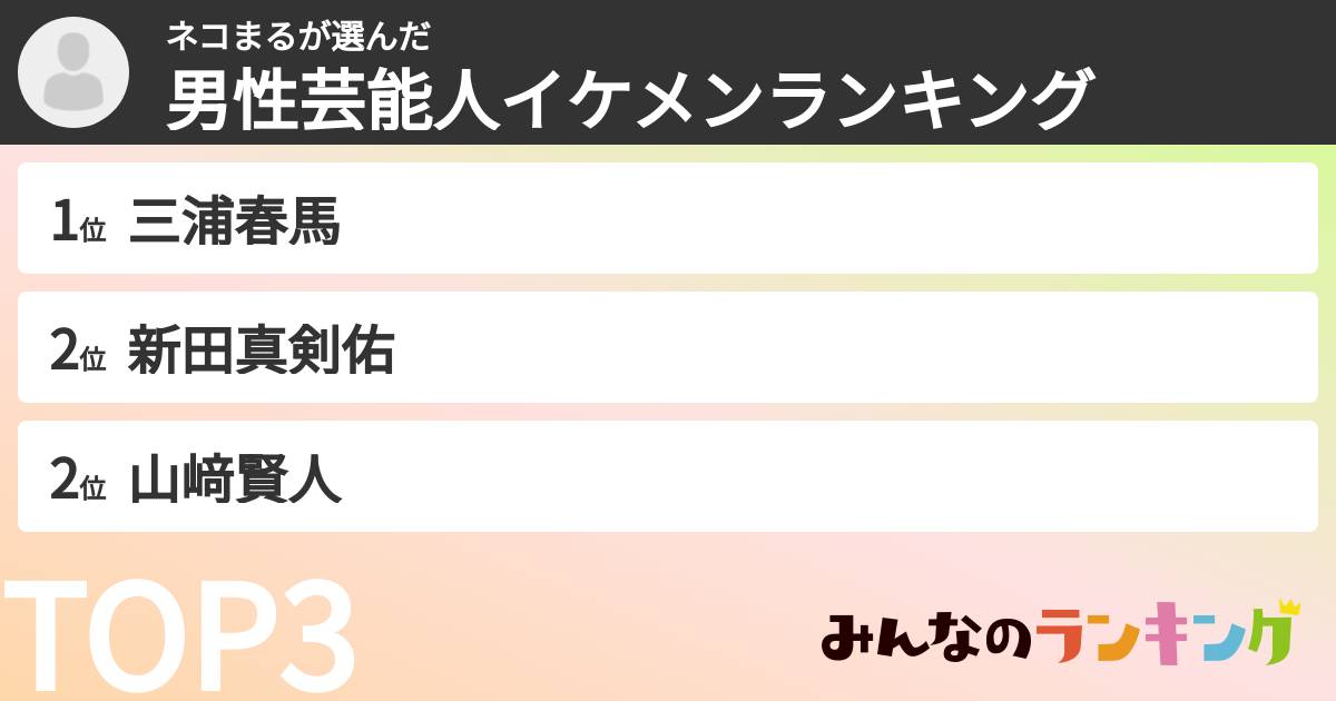 ネコまるさんの「男性芸能人イケメンランキング」