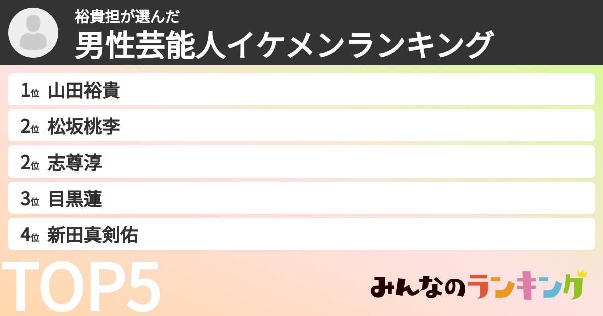裕貴担さんの「男性芸能人イケメンランキング」