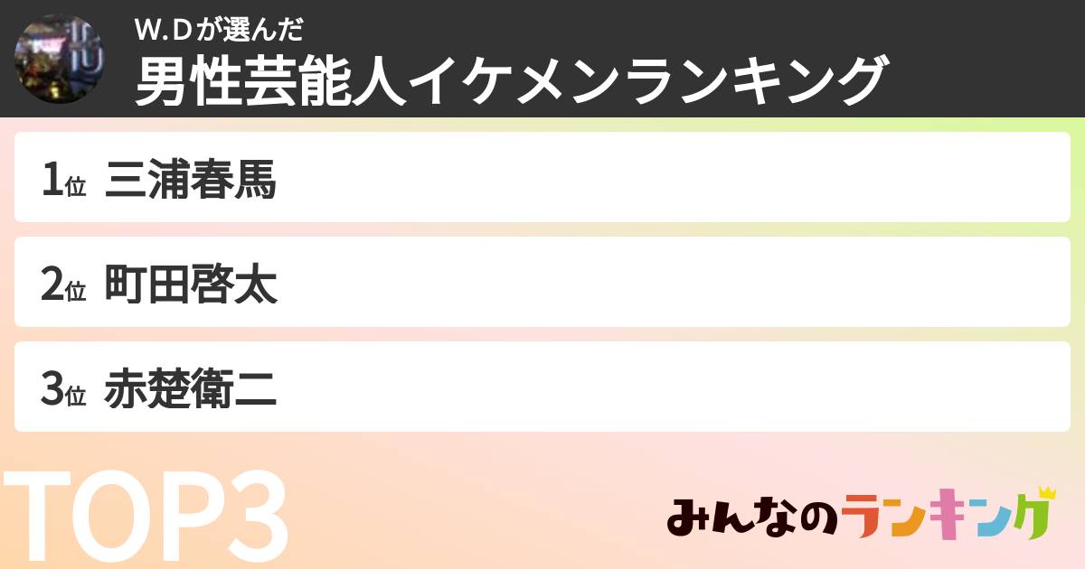 Ｗ.Ｄさんの「男性芸能人イケメンランキング」