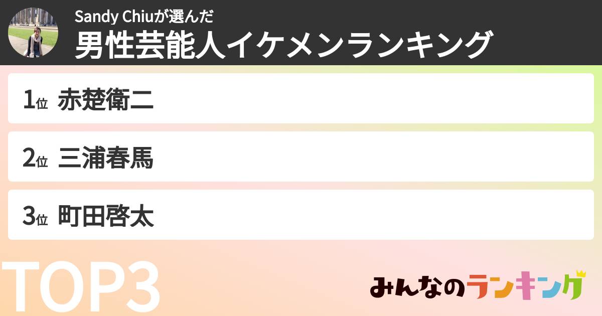 Sandy Chiuさんの「男性芸能人イケメンランキング」
