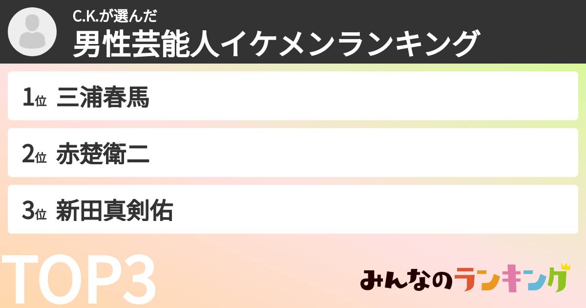 C.K.さんの「男性芸能人イケメンランキング」