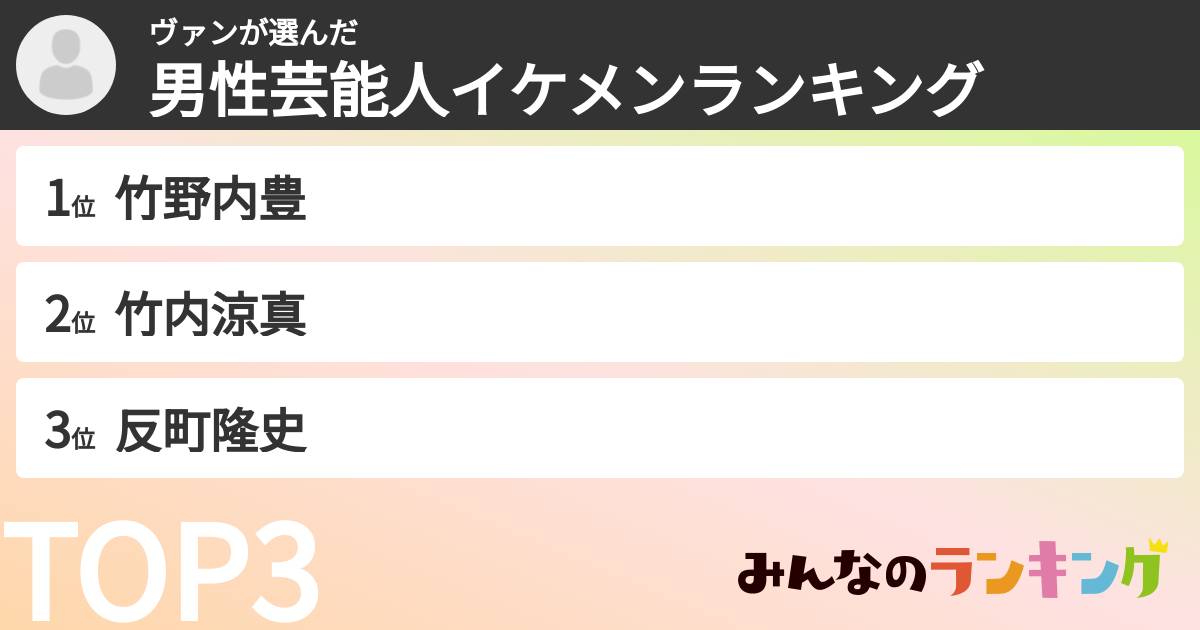 ヴァンさんの「男性芸能人イケメンランキング」