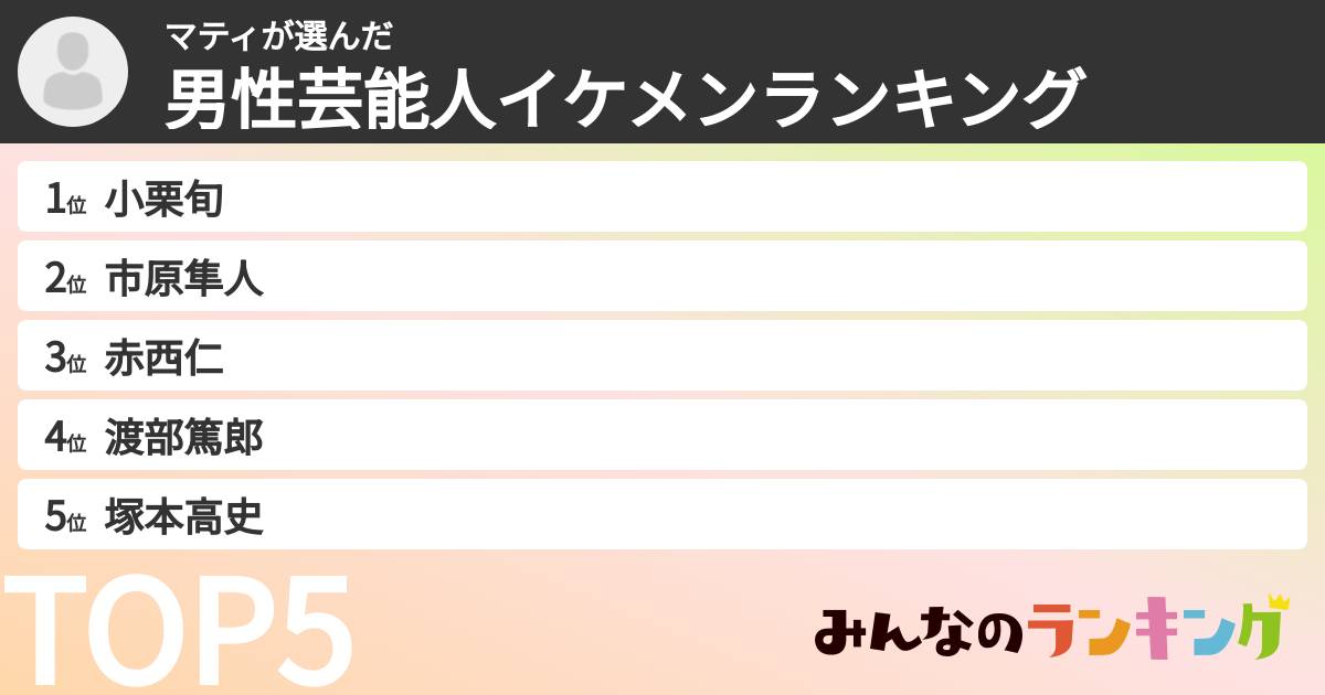 マティさんの「男性芸能人イケメンランキング」